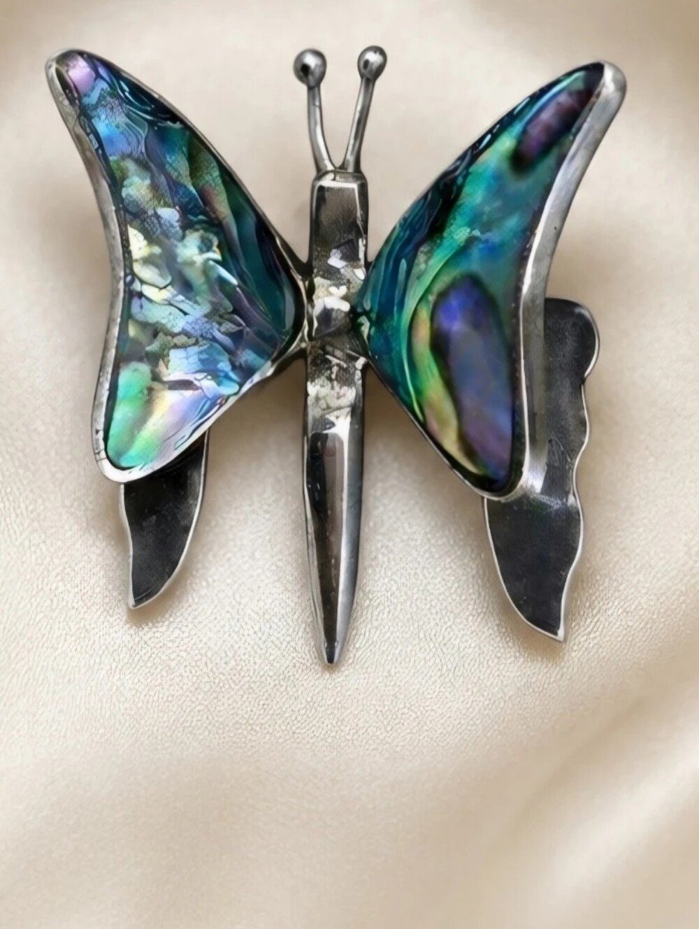 Vintage 1960s–1970s Mexican Abalone Butterfly Brooch